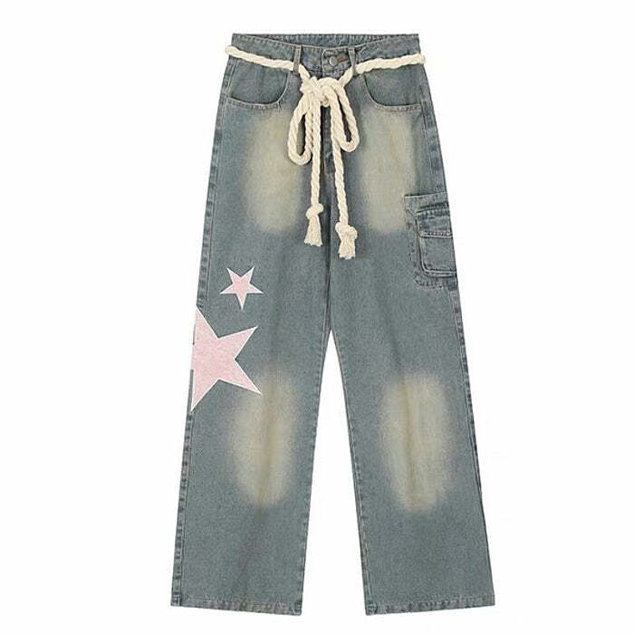 Y2K Aesthetic Star Jeans - Vintage 2000s Style for Winter Outfits