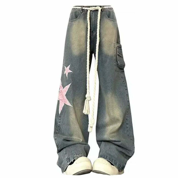 Y2K Aesthetic Star Jeans - Vintage 2000s Style for Winter Outfits