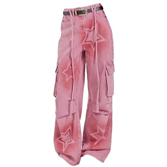 Y2K Graffiti Star Jeans - Vintage 2000s Aesthetic Street Style Outfits