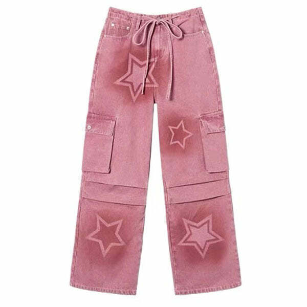 Y2K Graffiti Star Jeans - Vintage 2000s Aesthetic Street Style Outfits