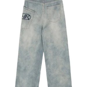 Y2K Loose Fit Logo Jeans - Vintage 2000s Aesthetic Street Style Outfits