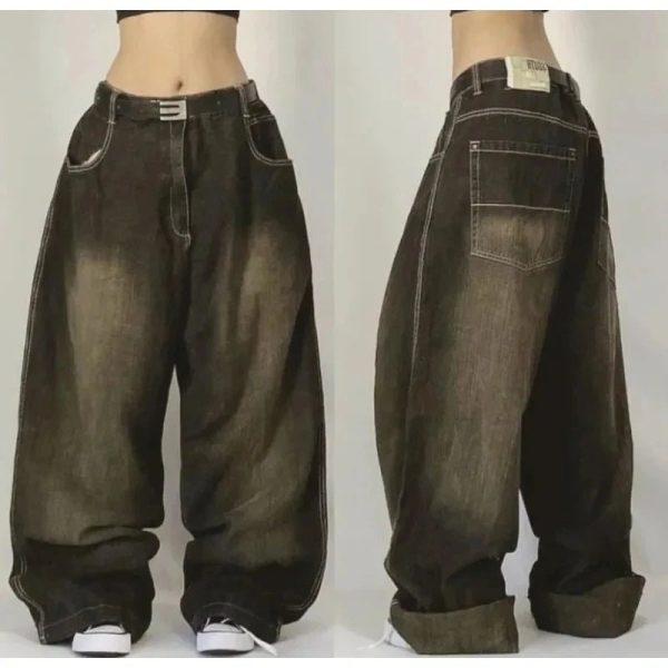 Y2K Oversized Pocket Jeans - Vintage 2000s Aesthetic Street Style Outfits