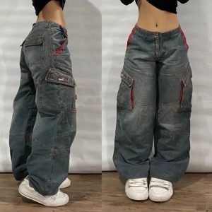 Y2K Oversized Pocket Jeans - Vintage 2000s Aesthetic Street Style Outfits