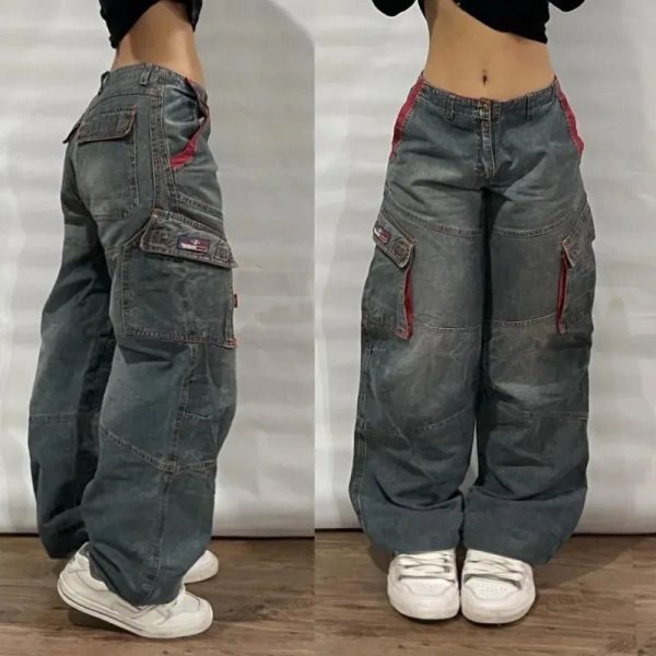 Y2K Oversized Pocket Jeans - Vintage 2000s Aesthetic Street Style Outfits