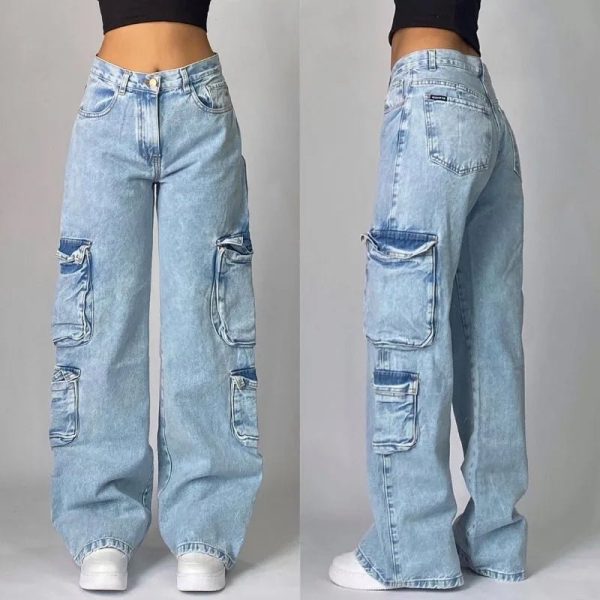 Y2K Oversized Pocket Jeans - Vintage 2000s Aesthetic Street Style Outfits