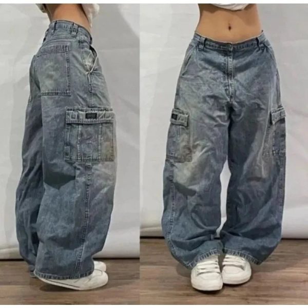 Y2K Oversized Pocket Jeans - Vintage 2000s Aesthetic Street Style Outfits