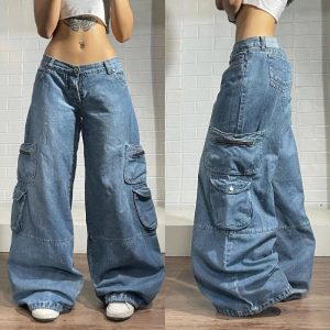 Y2K Oversized Pocket Jeans - Vintage 2000s Aesthetic Street Style Outfits