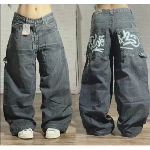 Y2K Oversized Pocket Jeans - Vintage 2000s Aesthetic Street Style Outfits