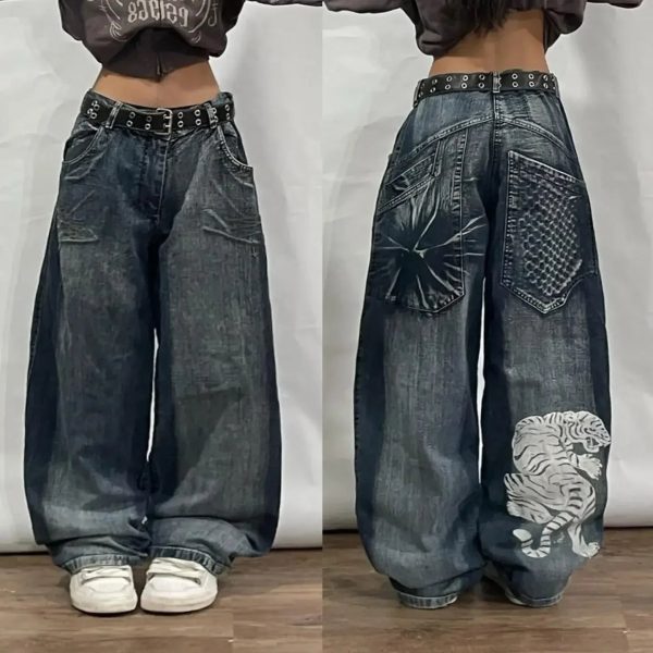 Y2K Oversized Pocket Jeans - Vintage 2000s Aesthetic Street Style Outfits