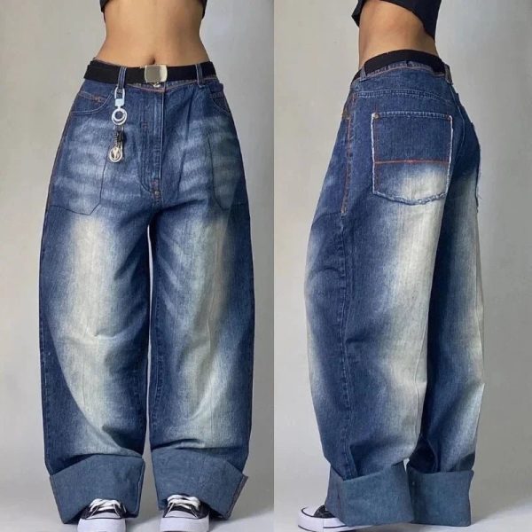 Y2K Oversized Pocket Jeans - Vintage 2000s Aesthetic Street Style Outfits