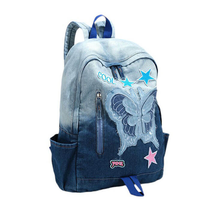 Y2K Style Butterfly Denim Backpack - Vintage 2000s Aesthetic Fashion