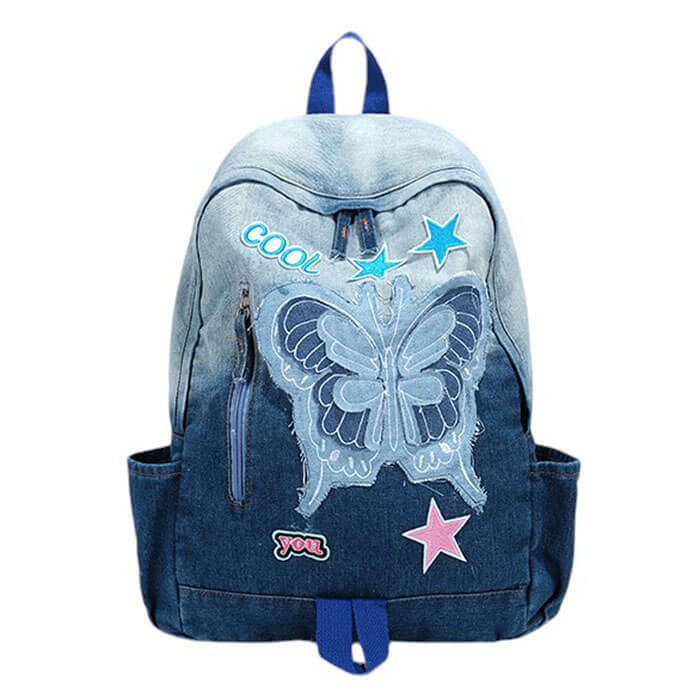 Y2K Style Butterfly Denim Backpack - Vintage 2000s Aesthetic Fashion